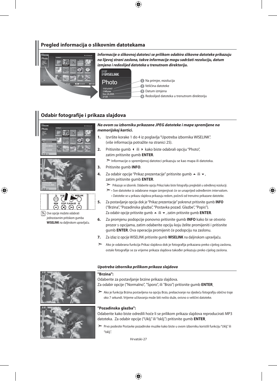 Odabir fotografije i prikaza slajdova, Pregled informacija o slikovnim datotekama | Samsung LE40N71B User Manual | Page 293 / 355