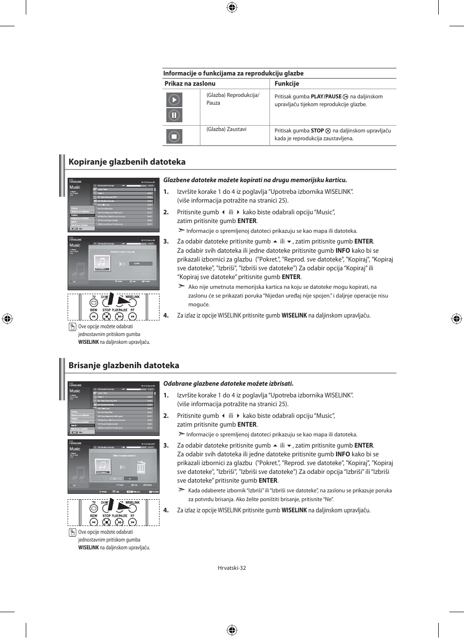 Kopiranje glazbenih datoteka, Brisanje glazbenih datoteka | Samsung LE40N71B User Manual | Page 298 / 355