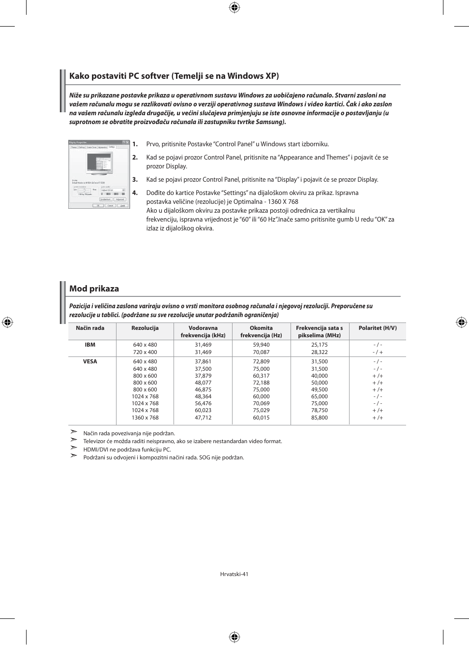 Mod prikaza | Samsung LE40N71B User Manual | Page 307 / 355