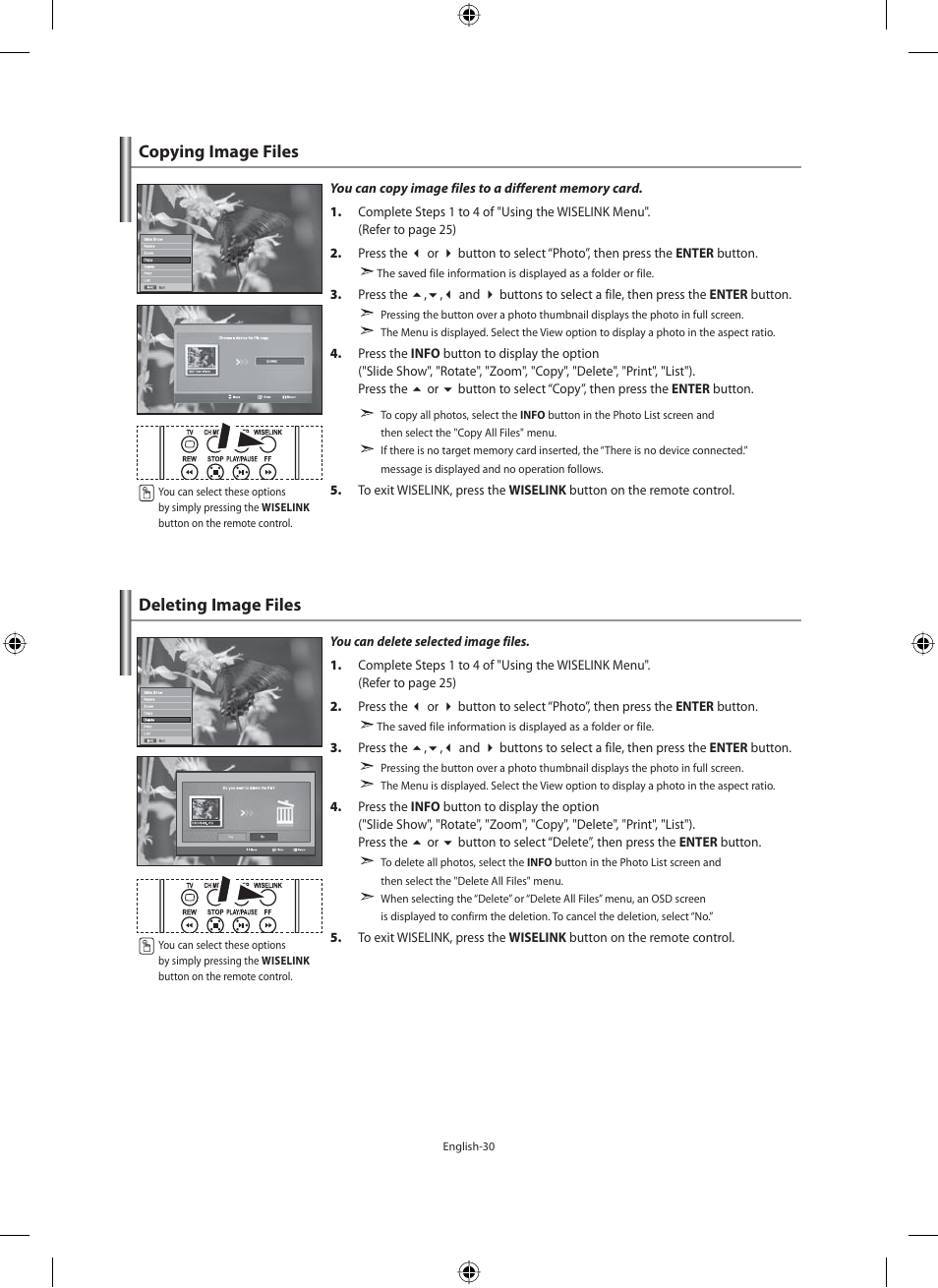 Copying image files, Deleting image files | Samsung LE40N71B User Manual | Page 32 / 355