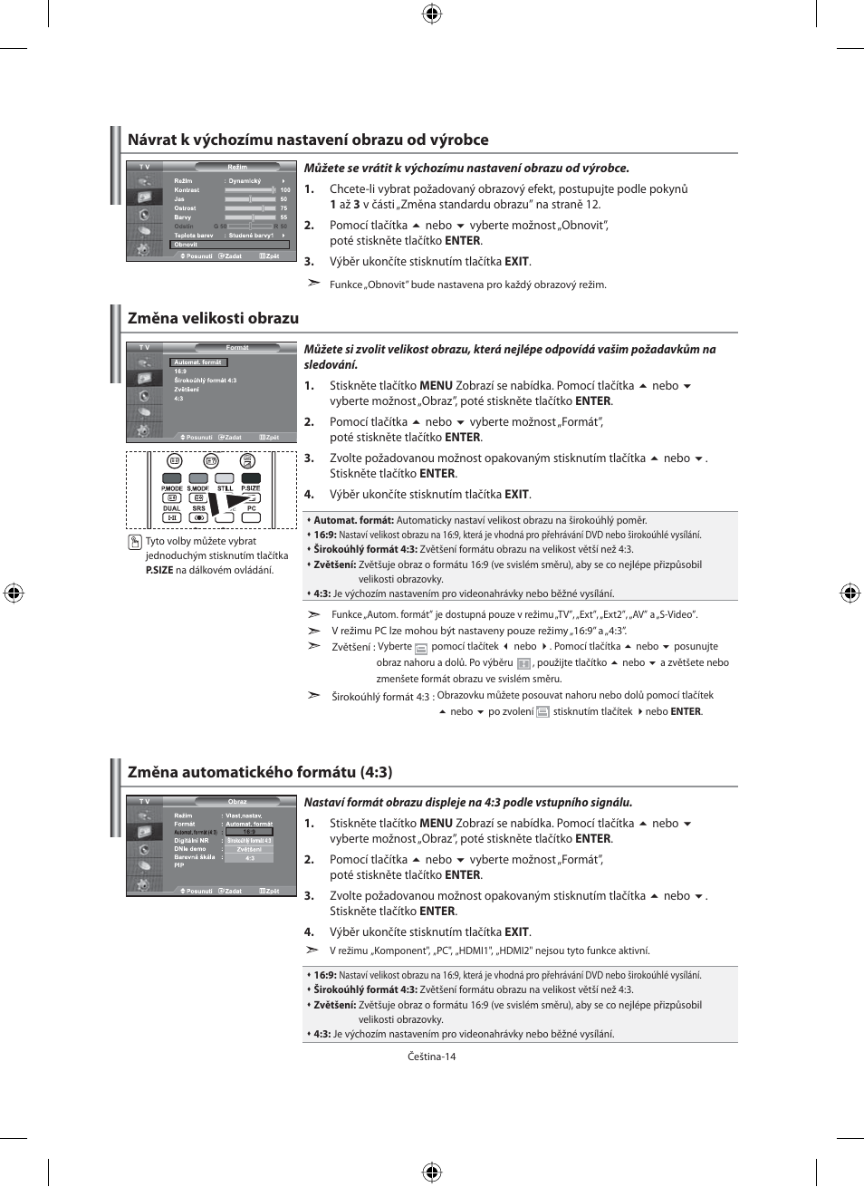 Změna automatického formátu (4:3) | Samsung LE40N71B User Manual | Page 324 / 355