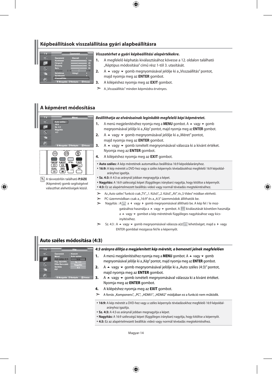 A képméret módosítása, Auto széles módosítása (4:3) | Samsung LE40N71B User Manual | Page 60 / 355