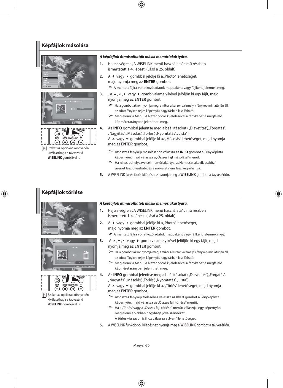 Képfájlok másolása, Képfájlok törlése | Samsung LE40N71B User Manual | Page 76 / 355