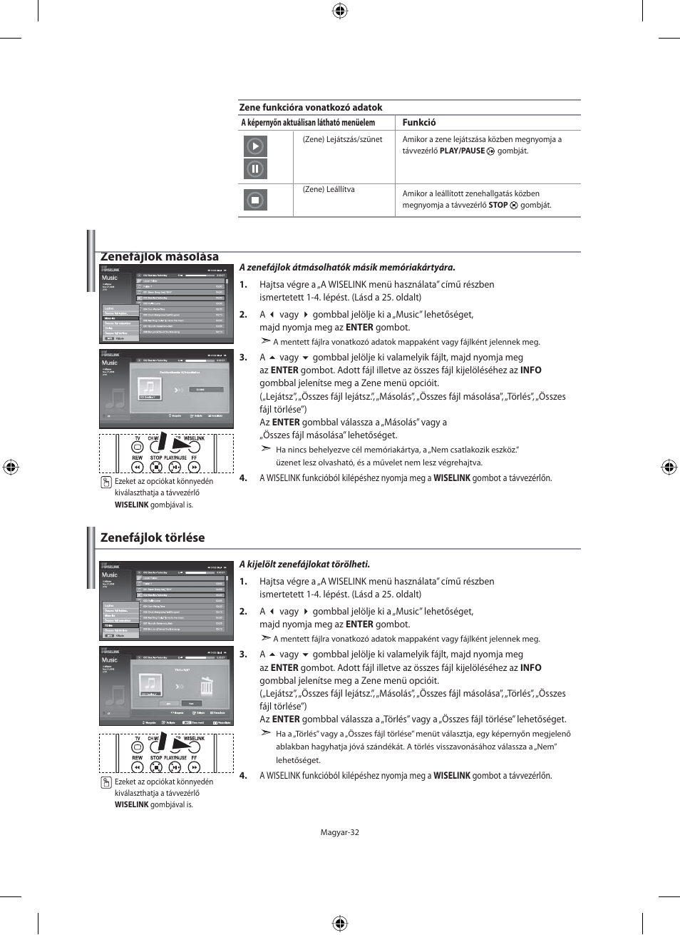 Zenefájlok másolása, Zenefájlok törlése | Samsung LE40N71B User Manual | Page 78 / 355