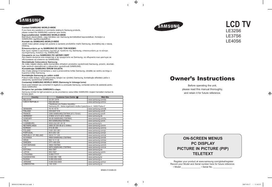 Samsung LE37S62B User Manual | 282 pages