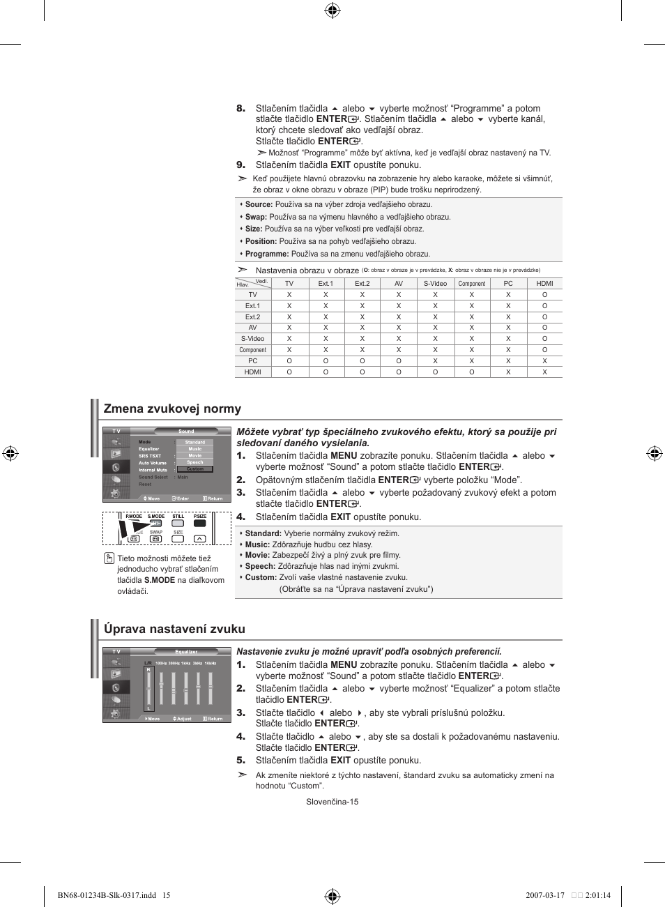 Zmena zvukovej normy, Úprava nastavení zvuku | Samsung LE37S62B User Manual | Page 157 / 282