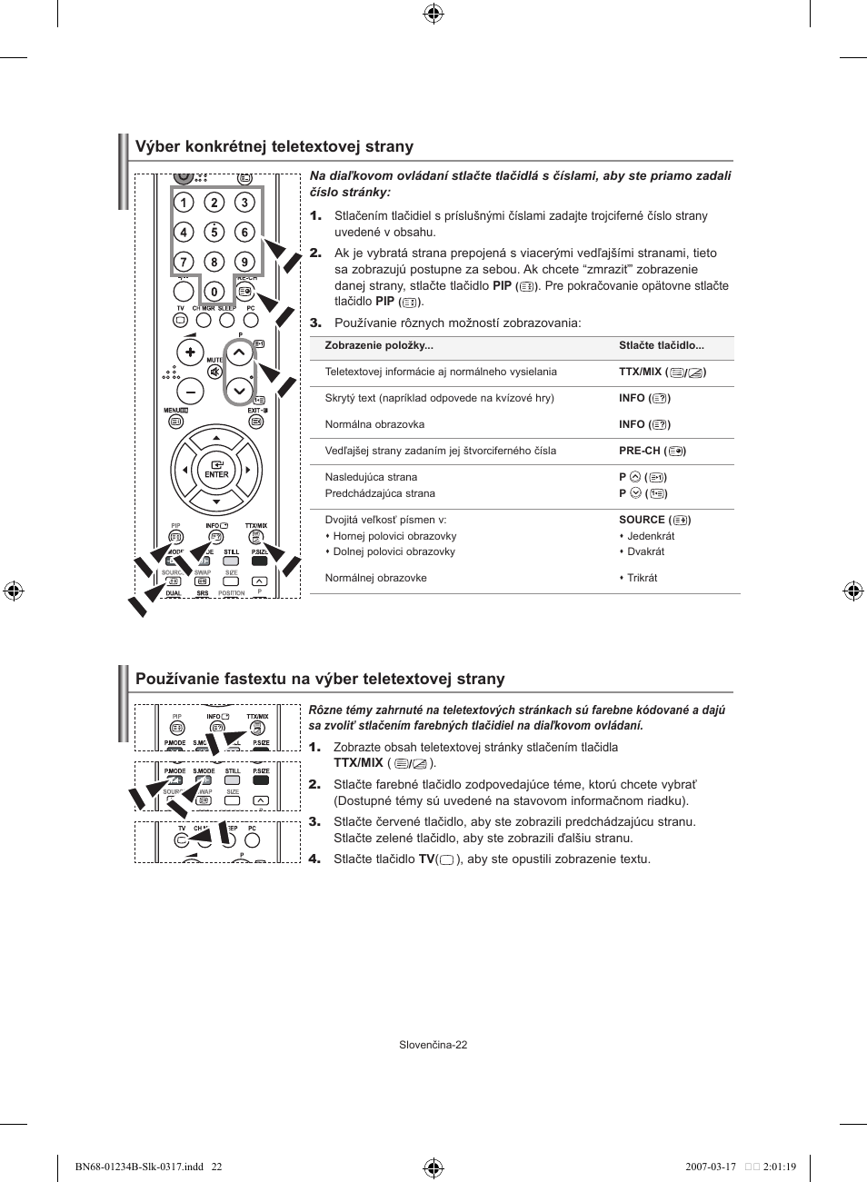 Výber konkrétnej teletextovej strany, Používanie fastextu na výber teletextovej strany | Samsung LE37S62B User Manual | Page 164 / 282