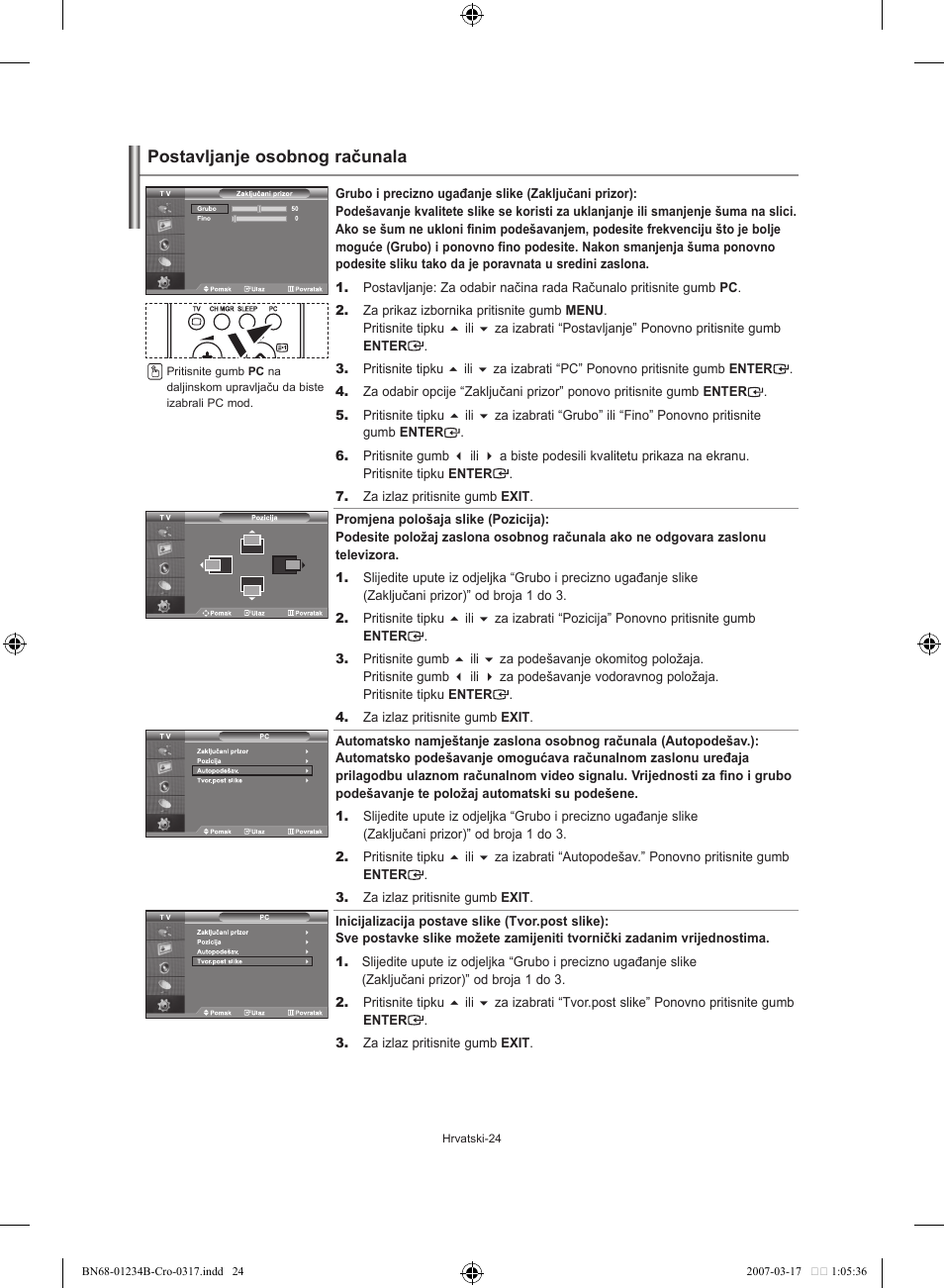 Postavljanje osobnog računala | Samsung LE37S62B User Manual | Page 194 / 282