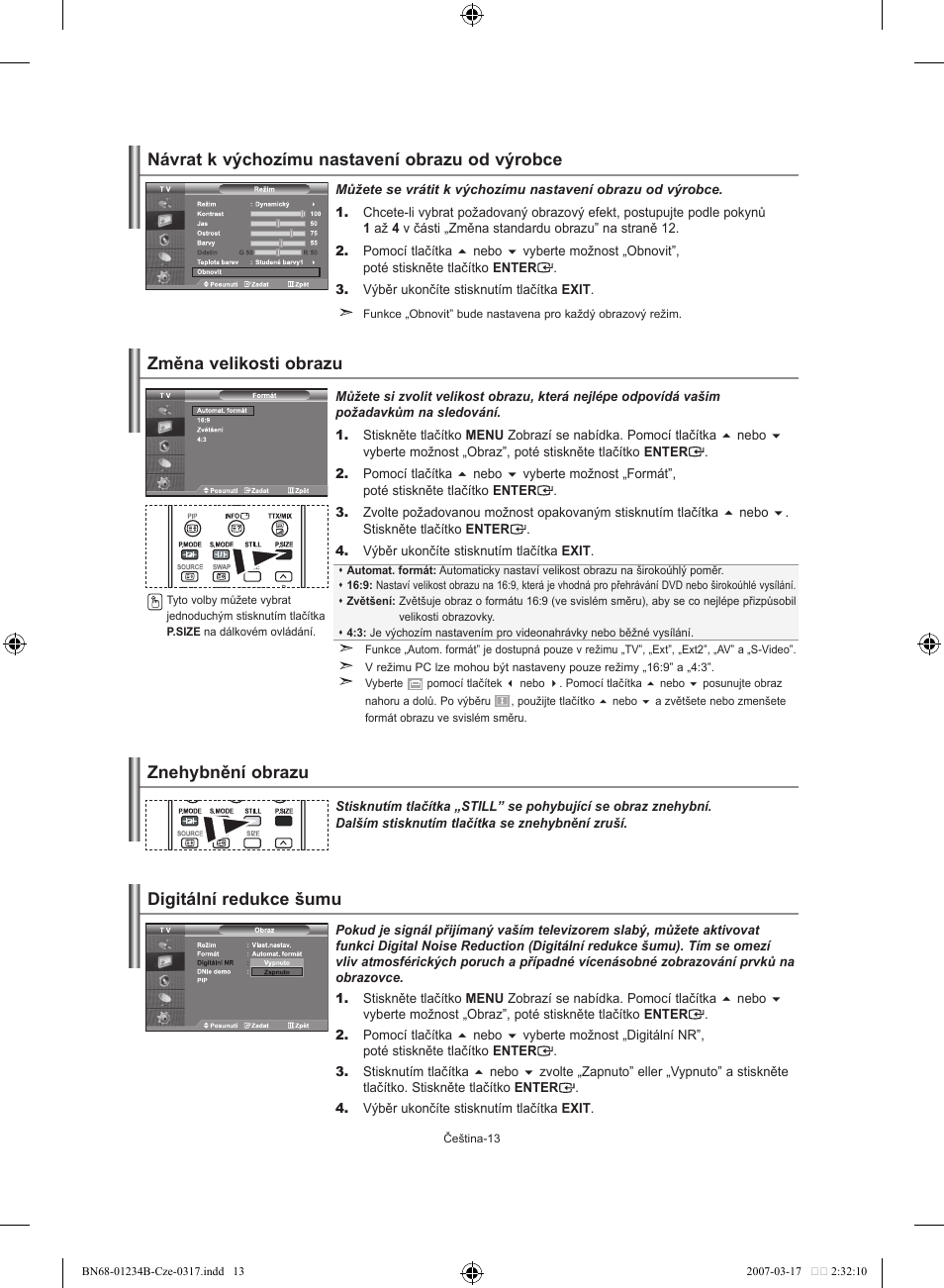Digitální redukce šumu | Samsung LE37S62B User Manual | Page 211 / 282
