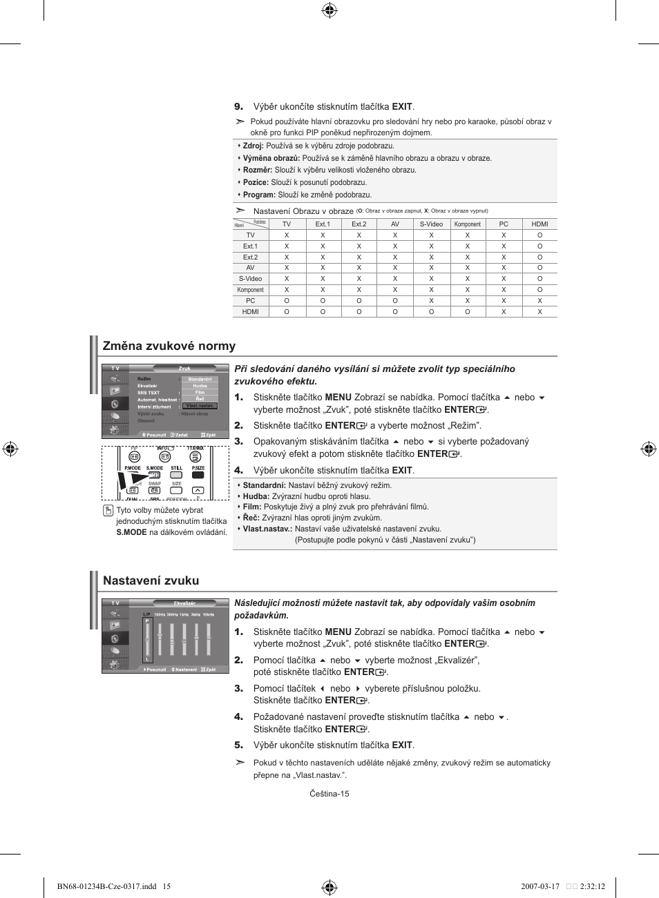 Změna zvukové normy, Nastavení zvuku | Samsung LE37S62B User Manual | Page 213 / 282