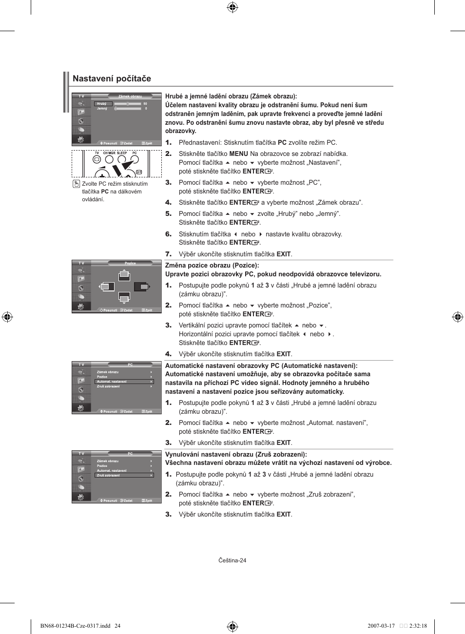 Nastavení počítače | Samsung LE37S62B User Manual | Page 222 / 282