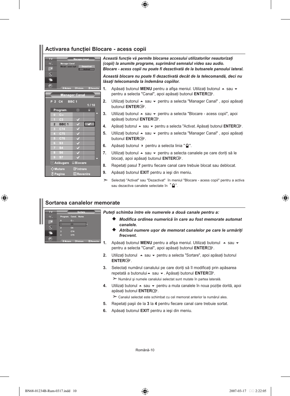 Activarea funcţiei blocare - acess copii | Samsung LE37S62B User Manual | Page 236 / 282