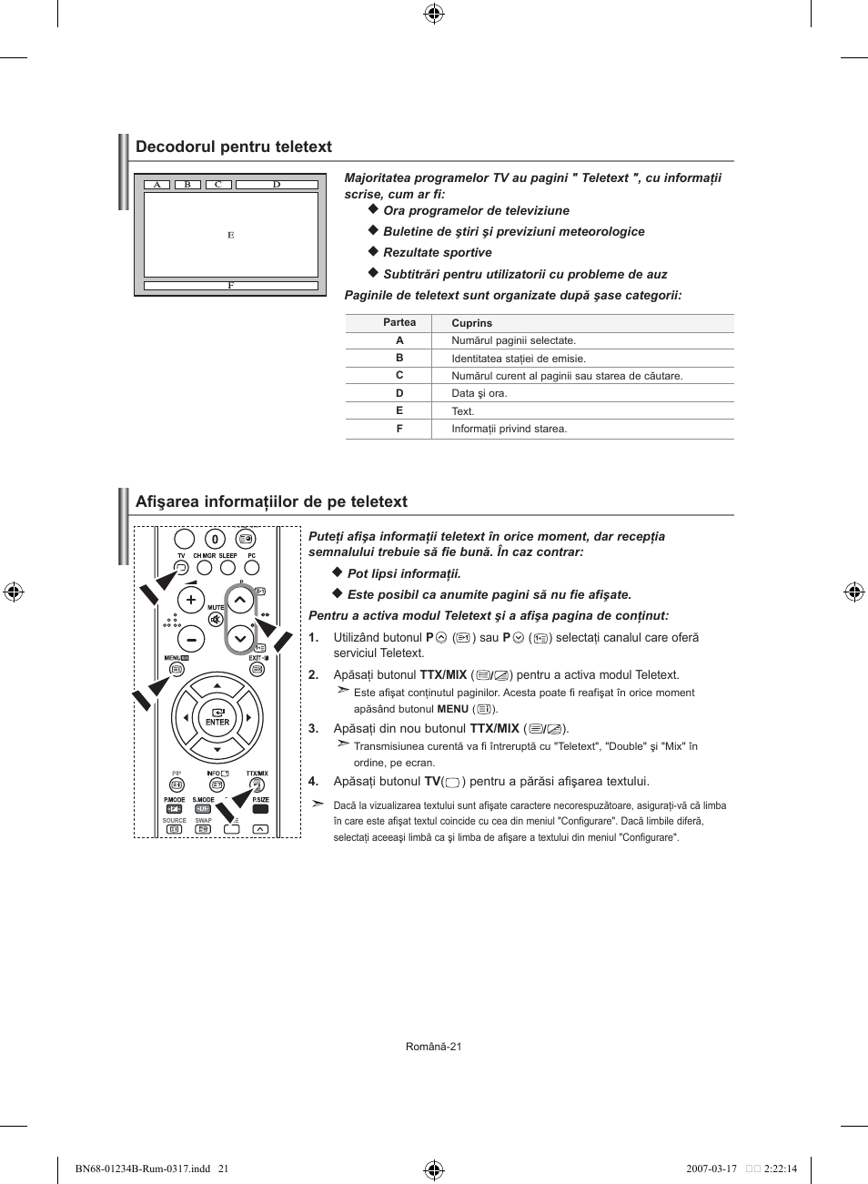 Decodorul pentru teletext, Afişarea informaţiilor de pe teletext | Samsung LE37S62B User Manual | Page 247 / 282