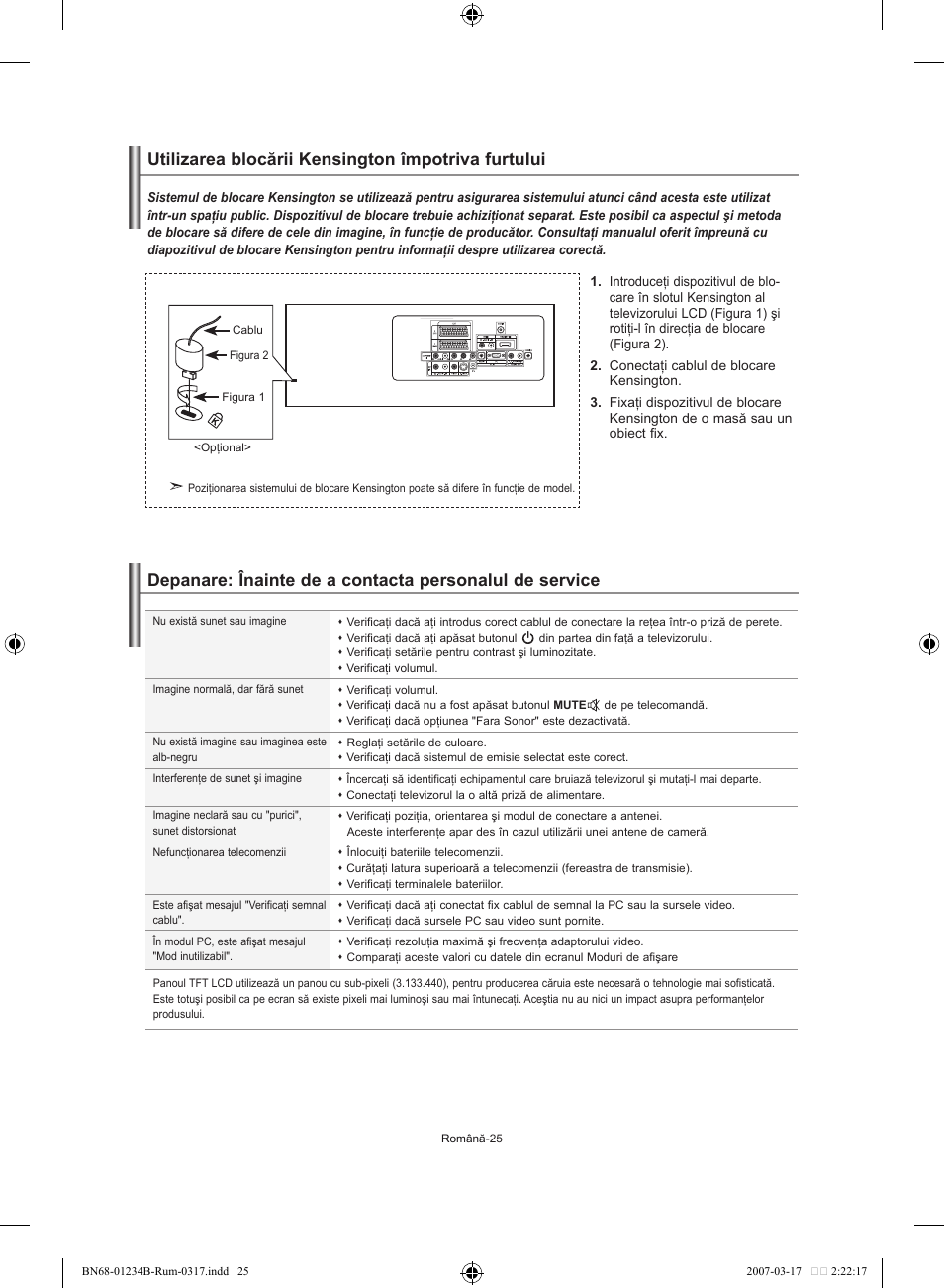 Utilizarea blocării kensington împotriva furtului | Samsung LE37S62B User Manual | Page 251 / 282