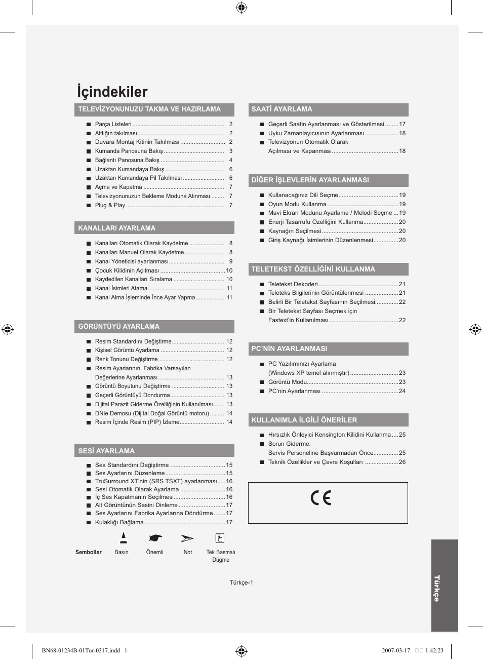 Içindekiler | Samsung LE37S62B User Manual | Page 255 / 282