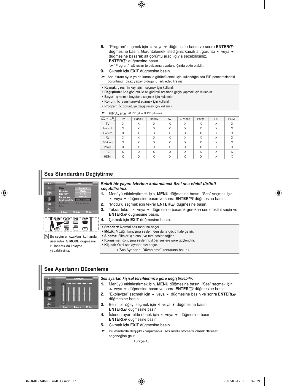Ses standardını değiştirme, Ses ayarlarını düzenleme | Samsung LE37S62B User Manual | Page 269 / 282