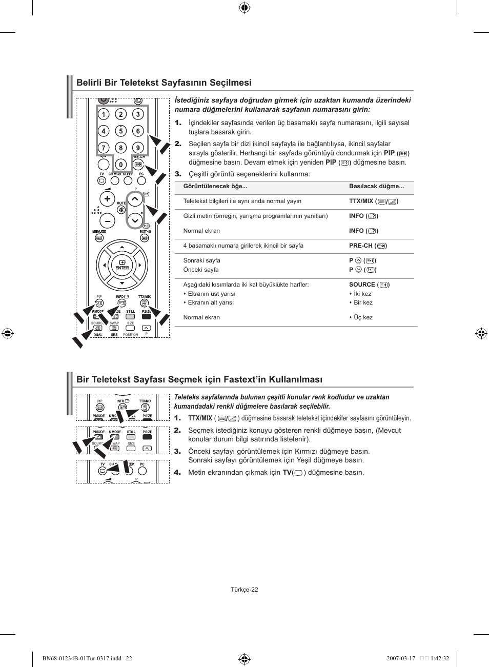 Belirli bir teletekst sayfasının seçilmesi | Samsung LE37S62B User Manual | Page 276 / 282