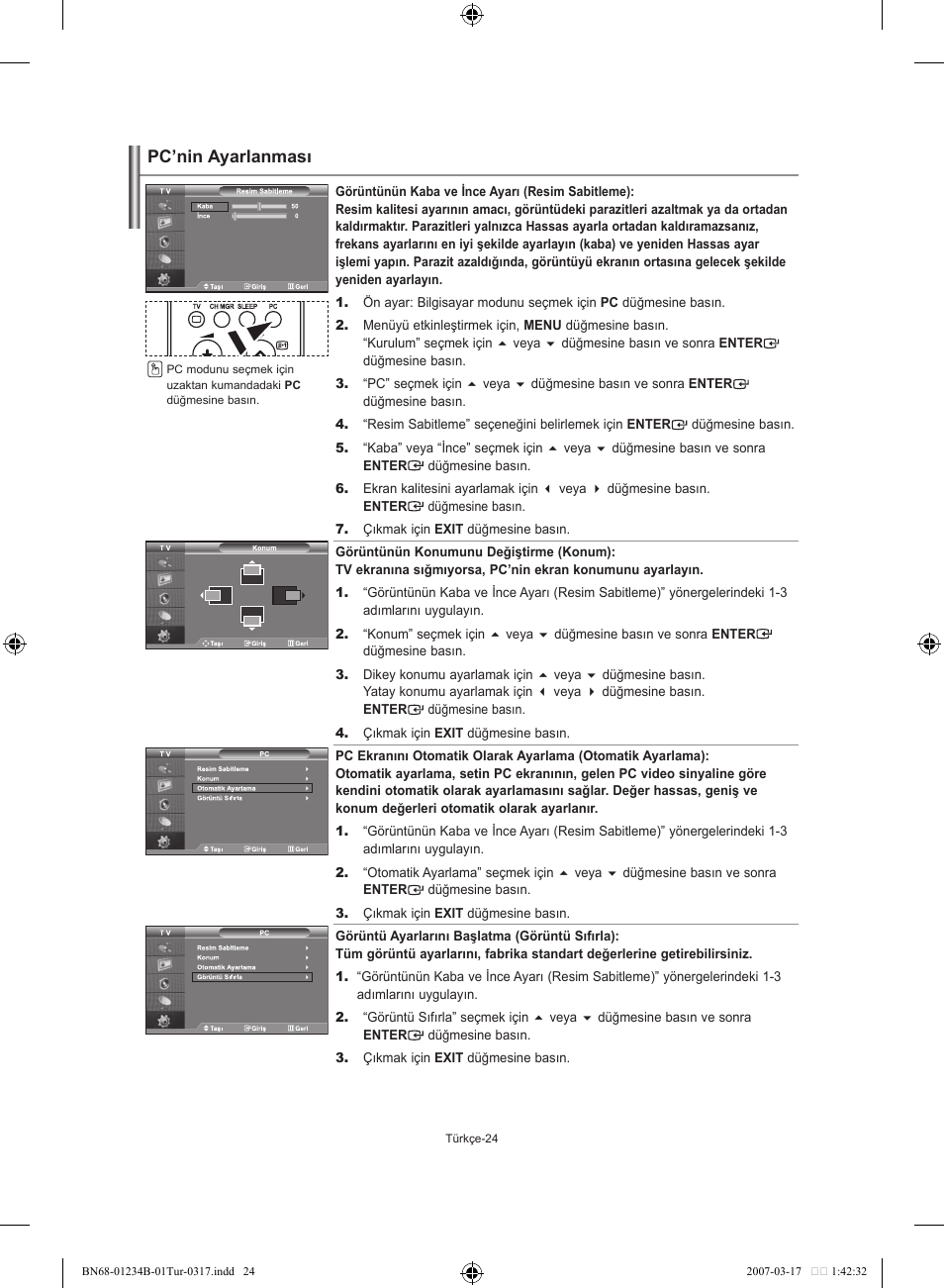 Pc’nin ayarlanması | Samsung LE37S62B User Manual | Page 278 / 282