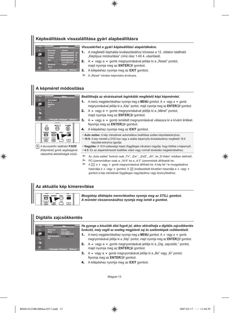 Digitális zajcsökkentés | Samsung LE37S62B User Manual | Page 43 / 282
