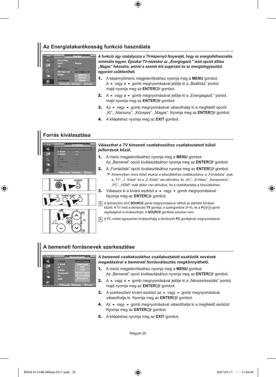 A bemeneti forrásnevek szerkesztése | Samsung LE37S62B User Manual | Page 50 / 282