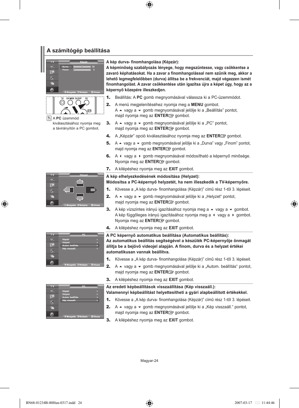 A számítógép beállítása | Samsung LE37S62B User Manual | Page 54 / 282