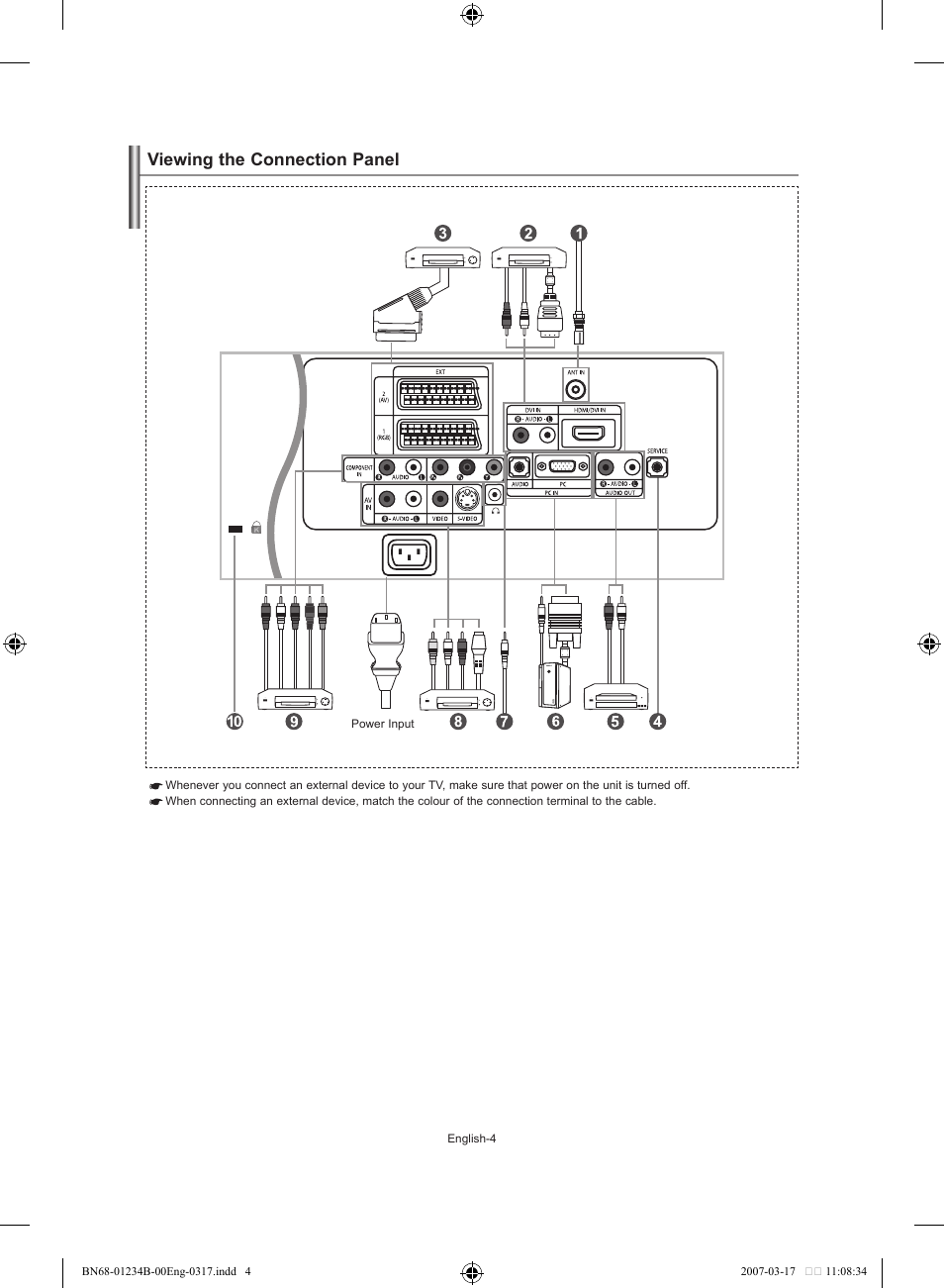 Viewing the connection panel | Samsung LE37S62B User Manual | Page 6 / 282