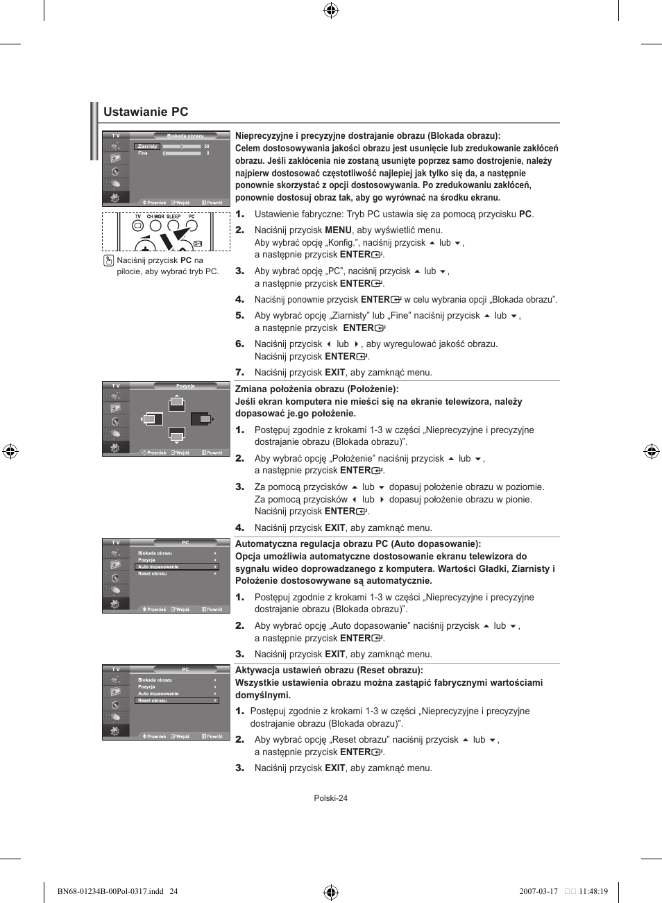 Ustawianie pc | Samsung LE37S62B User Manual | Page 82 / 282