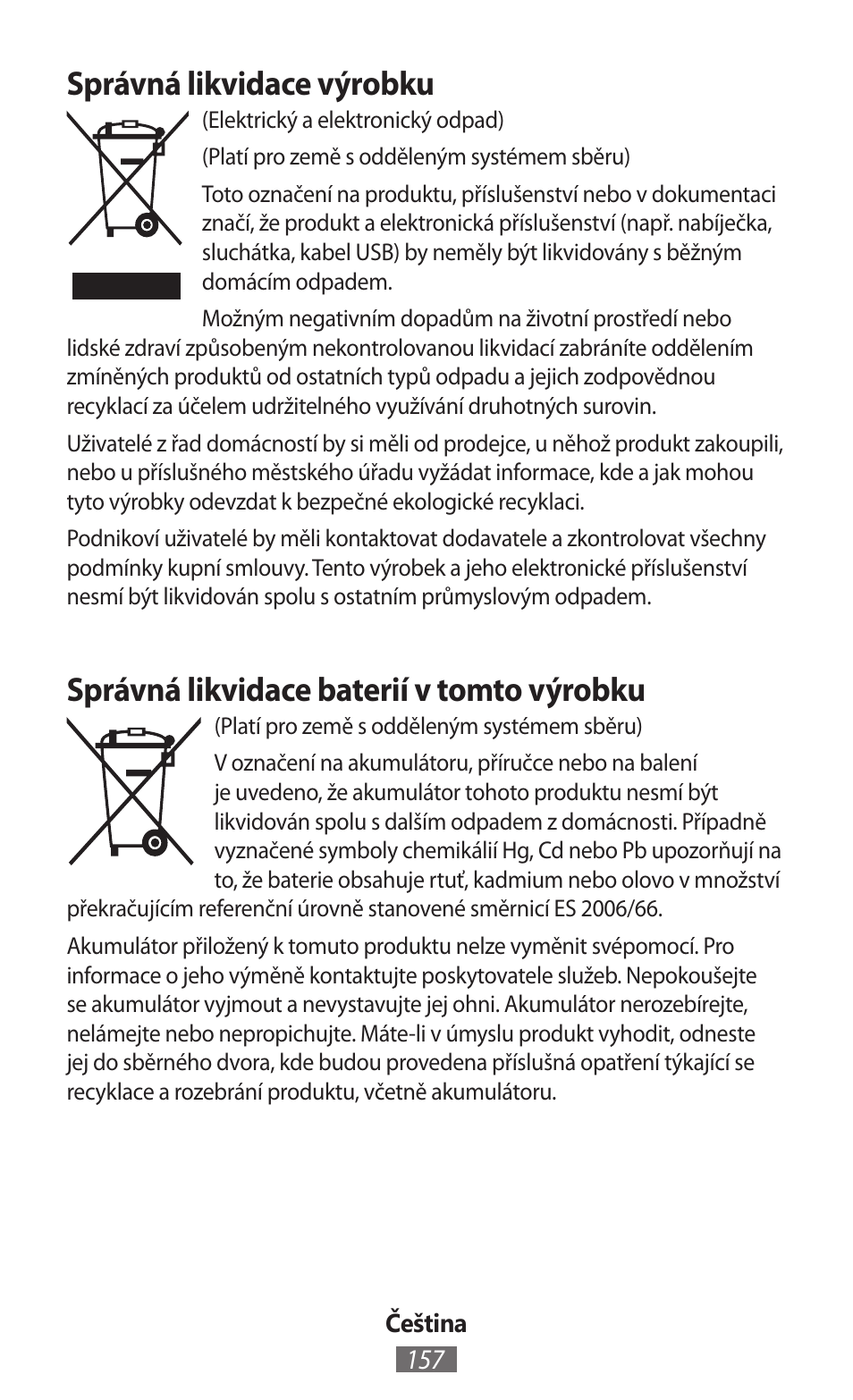 Správná likvidace výrobku, Správná likvidace baterií v tomto výrobku | Samsung SM-T230 User Manual | Page 158 / 732