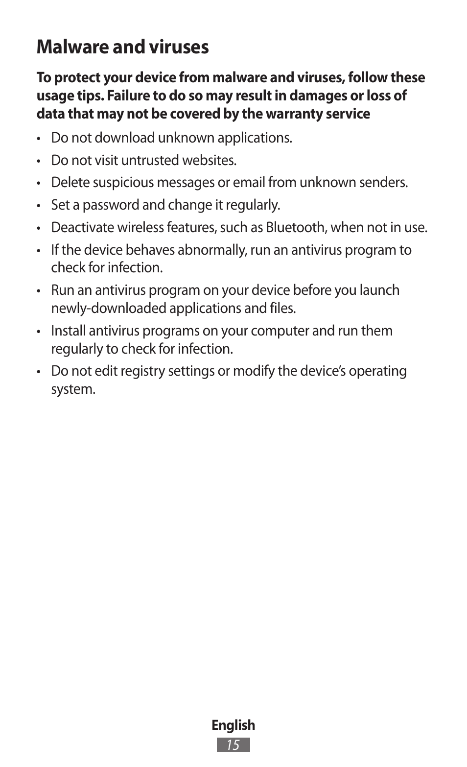 Malware and viruses | Samsung SM-T230 User Manual | Page 16 / 732