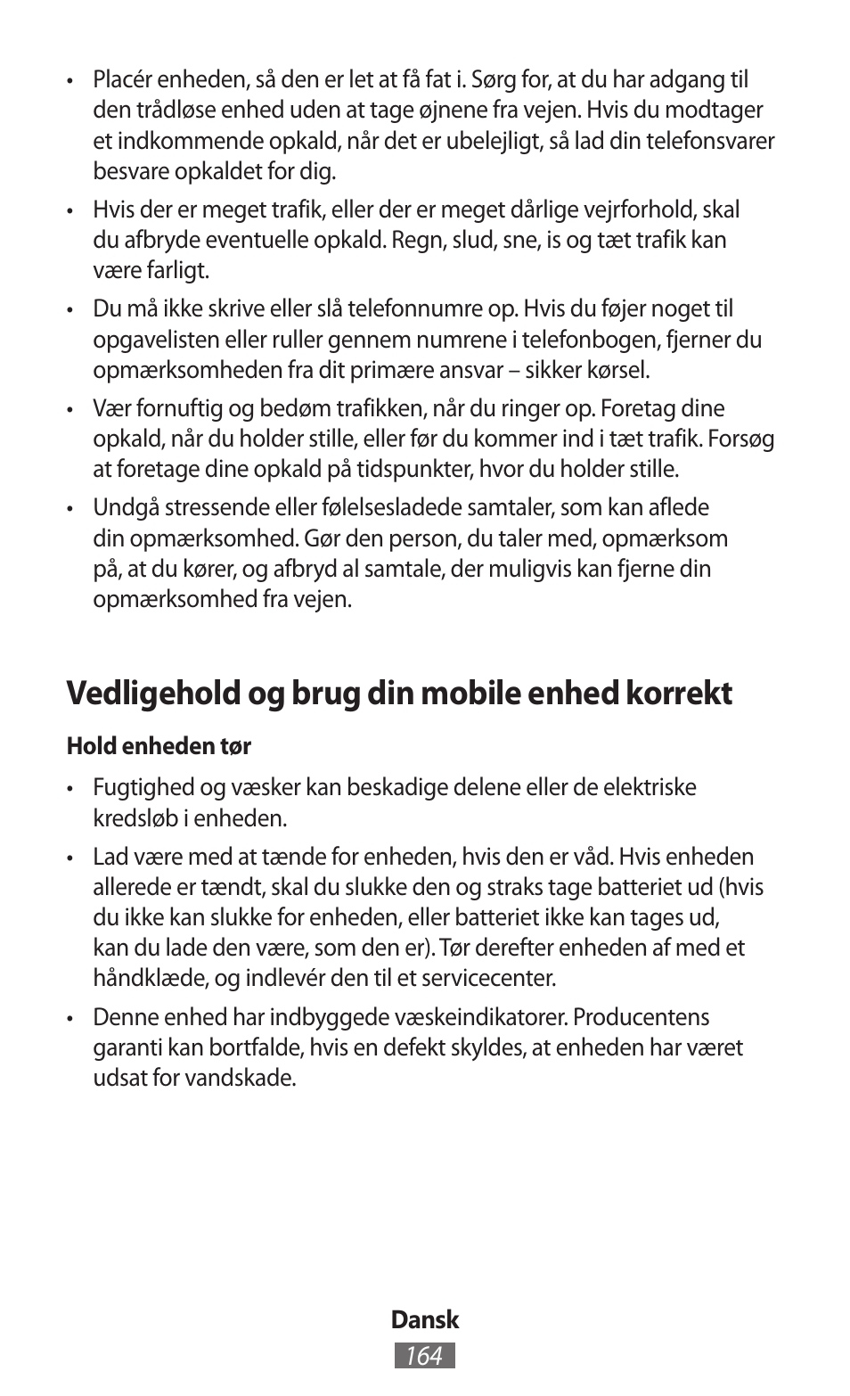 Vedligehold og brug din mobile enhed korrekt | Samsung SM-T230 User Manual | Page 165 / 732
