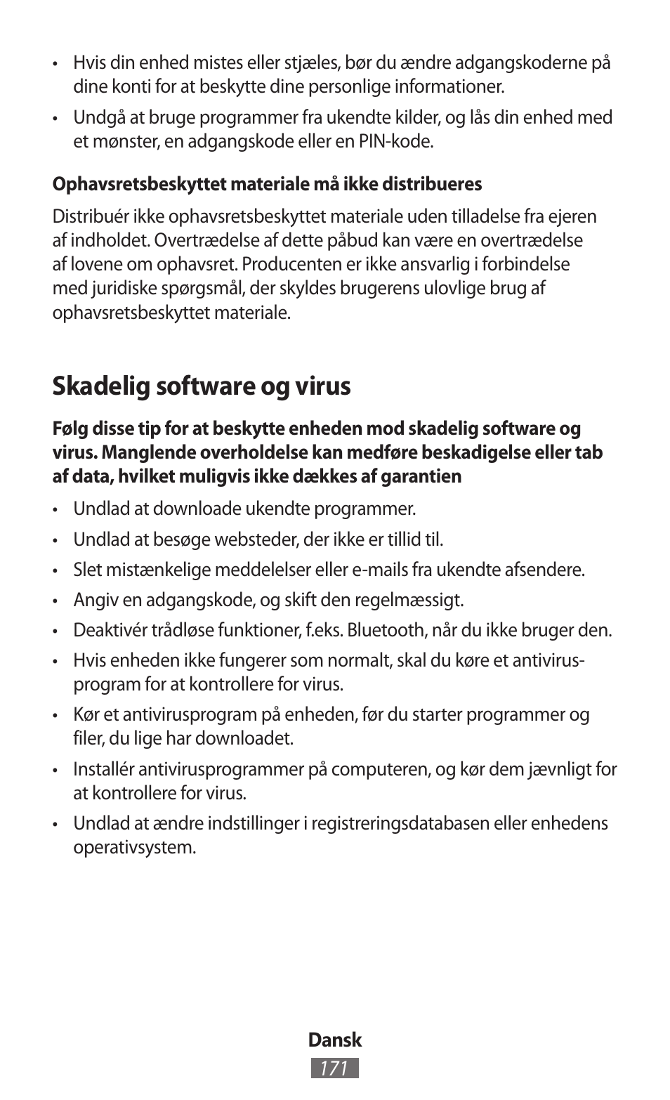 Skadelig software og virus | Samsung SM-T230 User Manual | Page 172 / 732