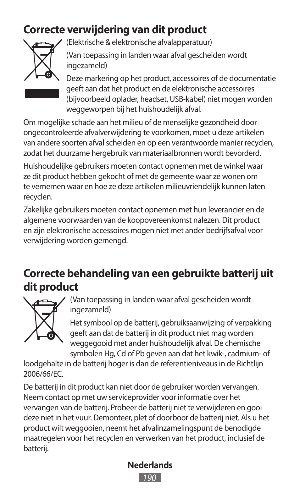 Correcte verwijdering van dit product | Samsung SM-T230 User Manual | Page 191 / 732