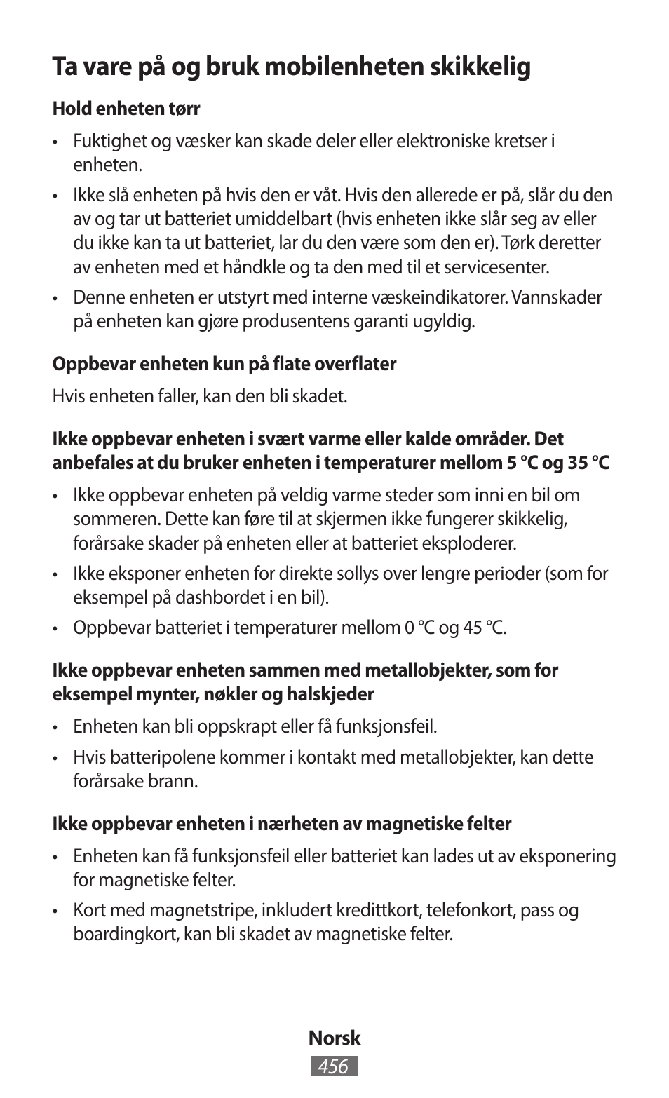 Ta vare på og bruk mobilenheten skikkelig | Samsung SM-T230 User Manual | Page 457 / 732