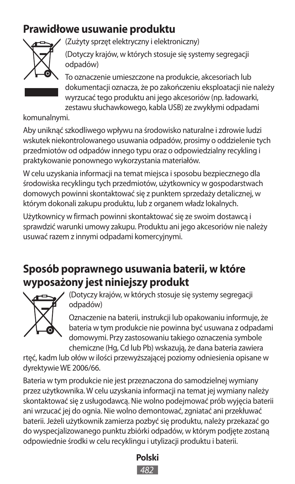 Prawidłowe usuwanie produktu | Samsung SM-T230 User Manual | Page 483 / 732