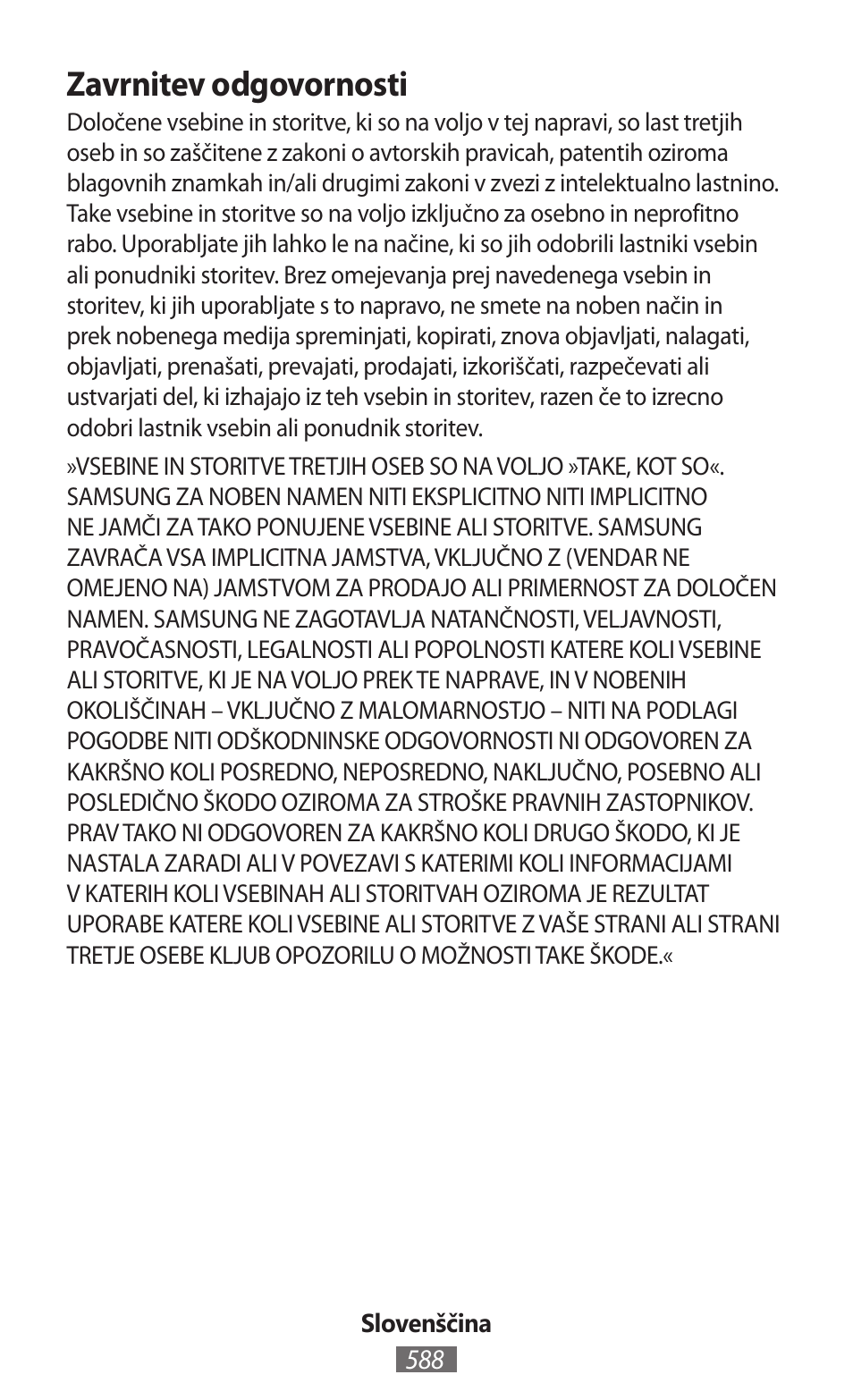 Zavrnitev odgovornosti | Samsung SM-T230 User Manual | Page 589 / 732