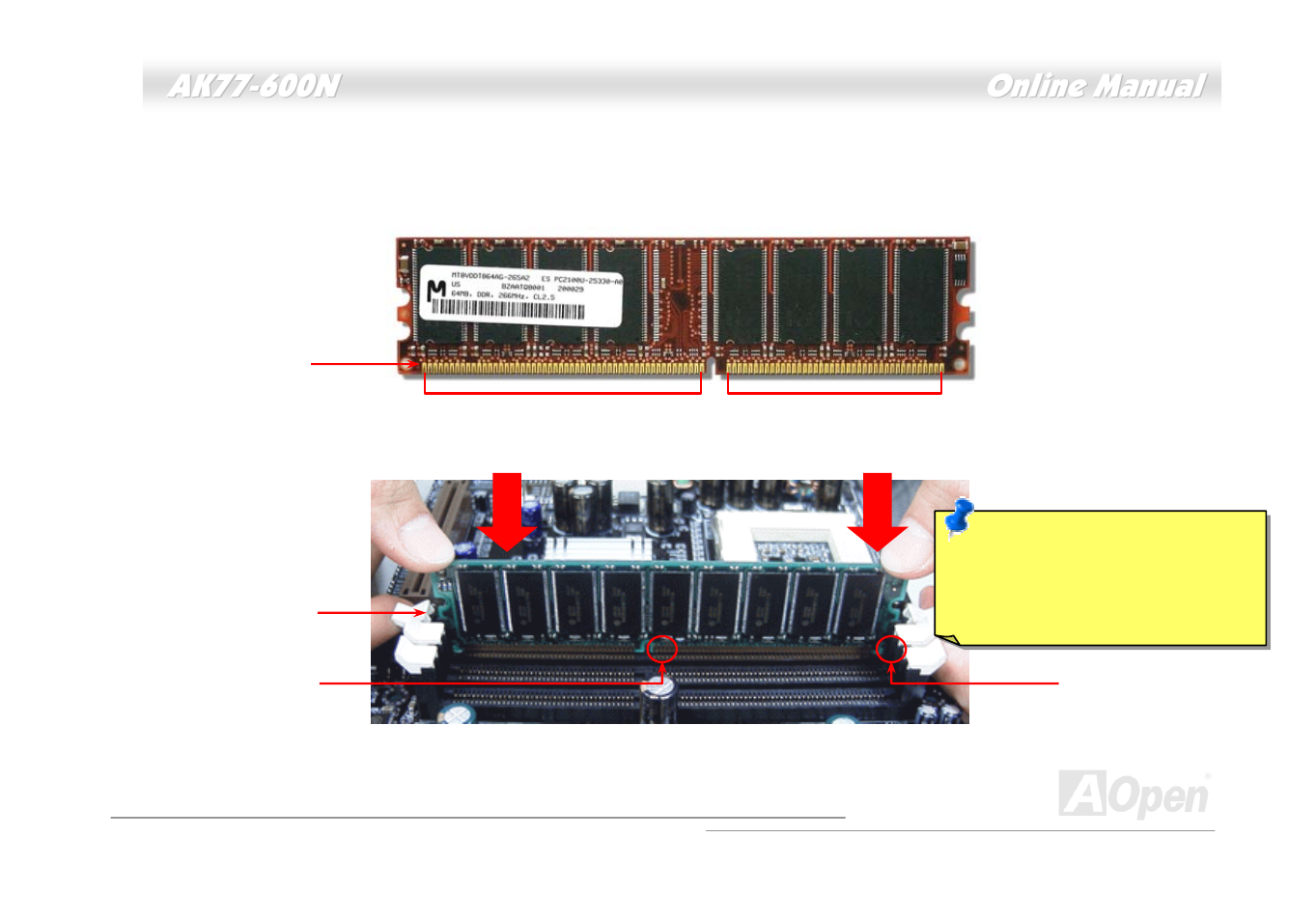 How to install memory modules | AOpen AK77-600N User Manual | Page 33 / 111
