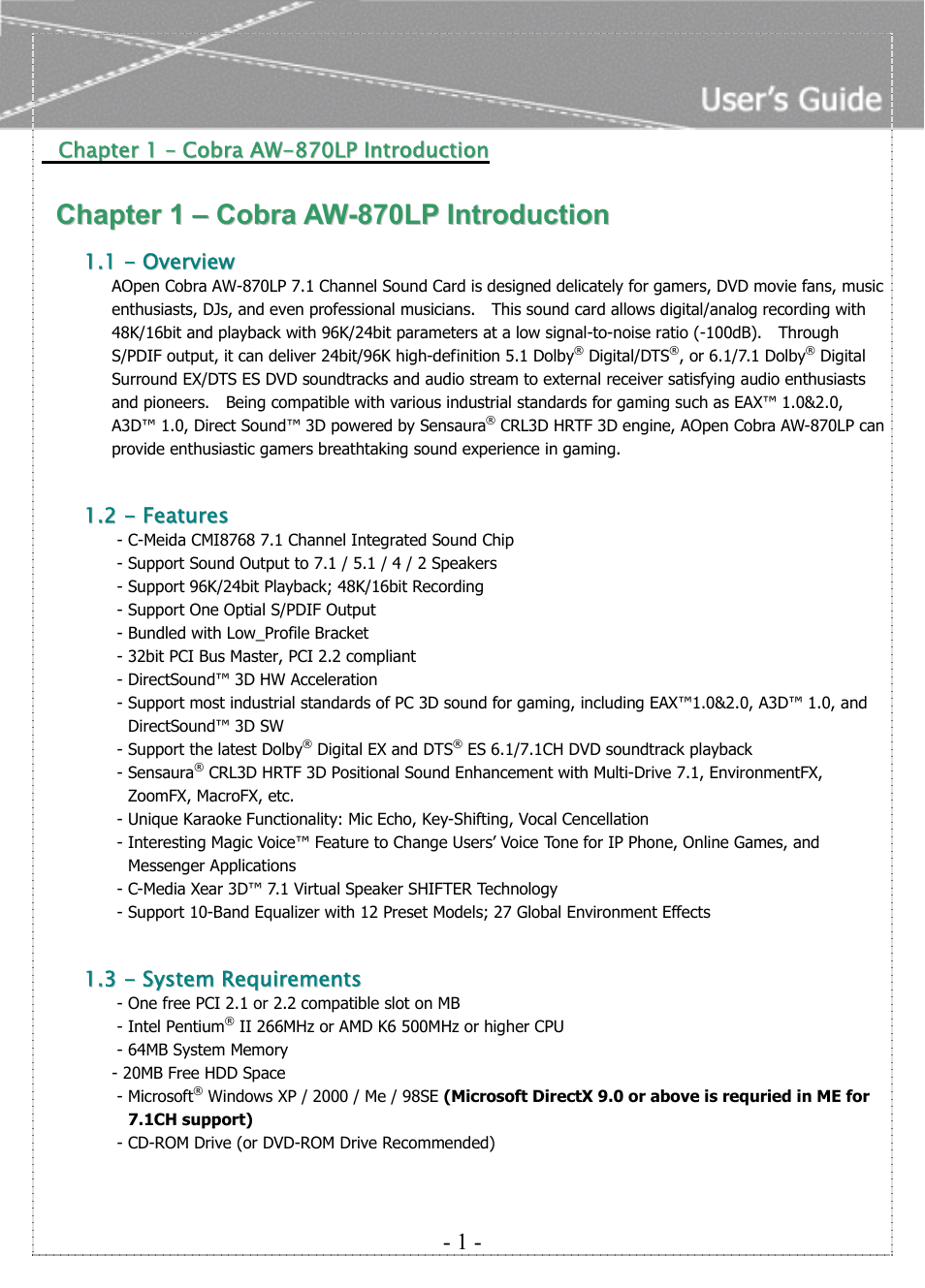 AOpen COBRA AW-870LP User Manual | Page 3 / 14