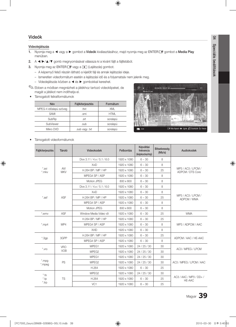 Videók | Samsung PS50C7000YW User Manual | Page 101 / 621