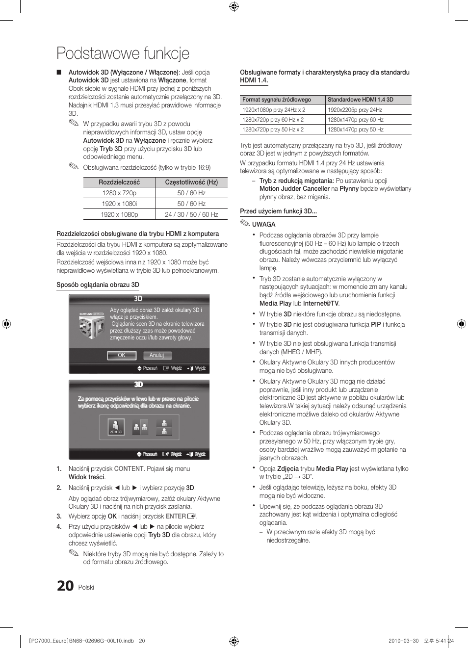 Podstawowe funkcje | Samsung PS50C7000YW User Manual | Page 144 / 621