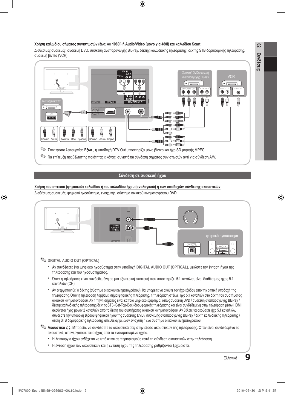 02 συνδέσεις, Σύνδεση σε συσκευή ήχου | Samsung PS50C7000YW User Manual | Page 195 / 621