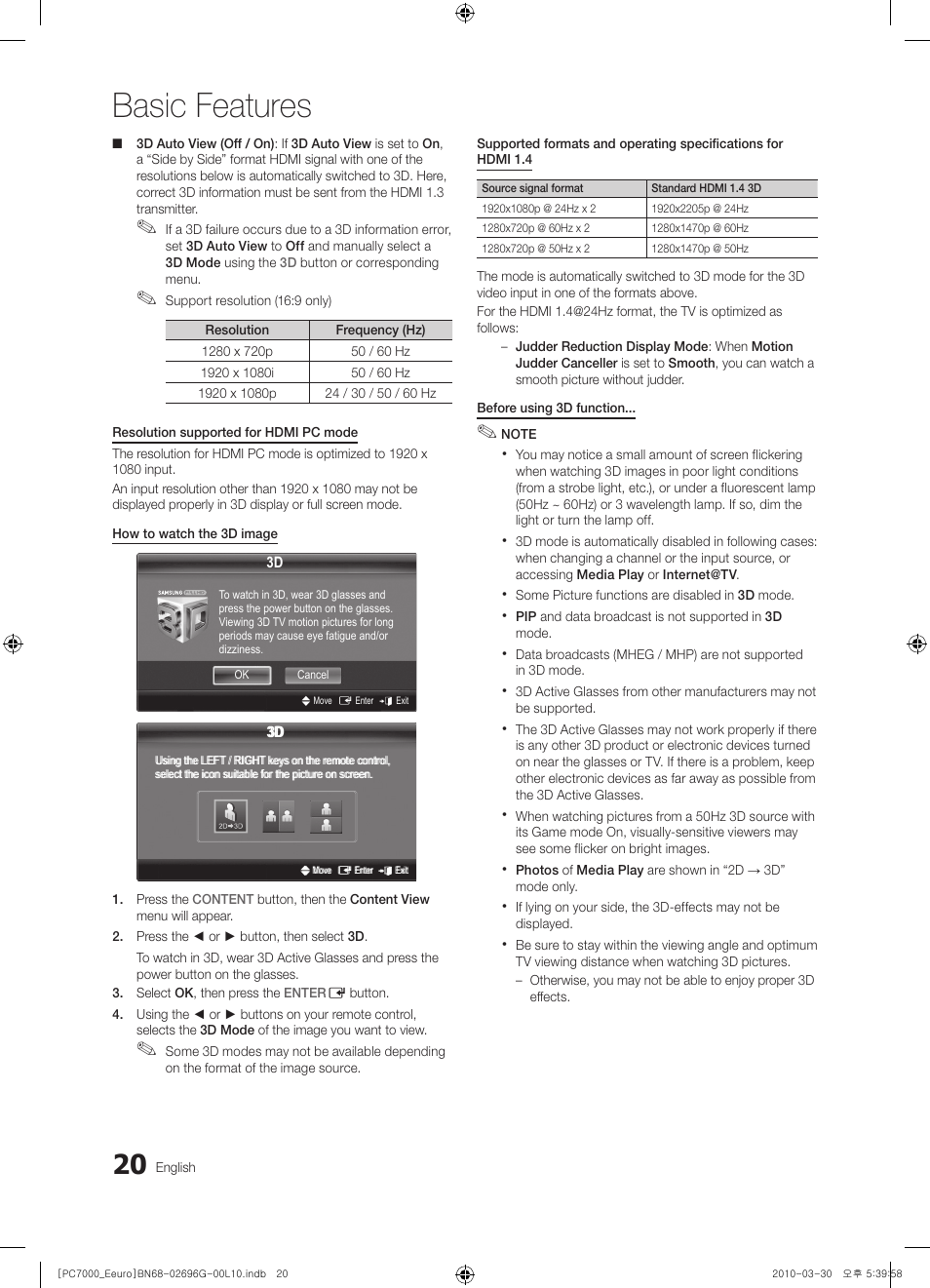 Basic features | Samsung PS50C7000YW User Manual | Page 20 / 621