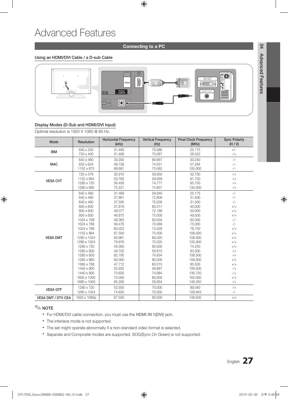 Advanced features | Samsung PS50C7000YW User Manual | Page 27 / 621