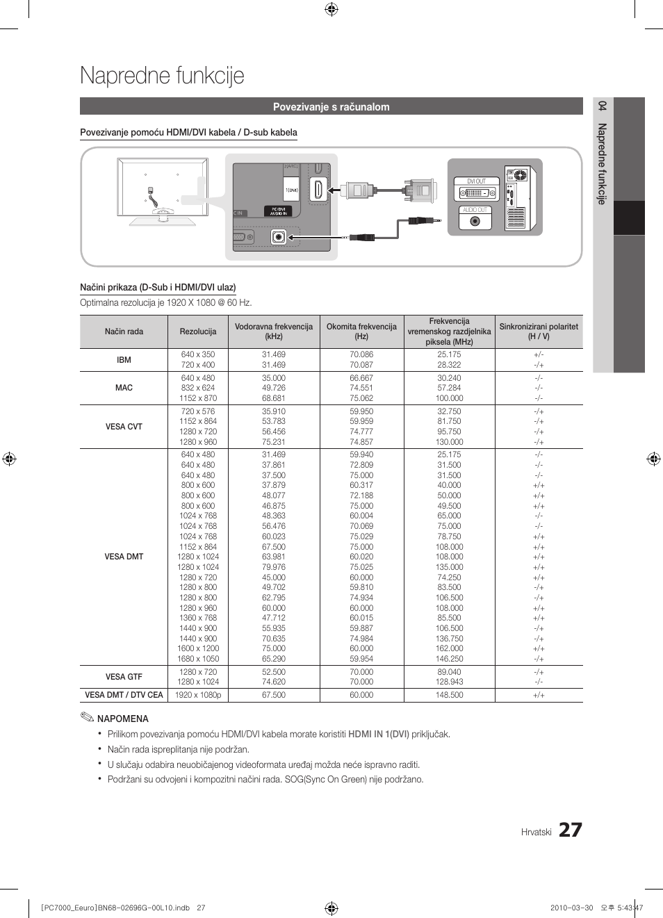 Napredne funkcije | Samsung PS50C7000YW User Manual | Page 337 / 621