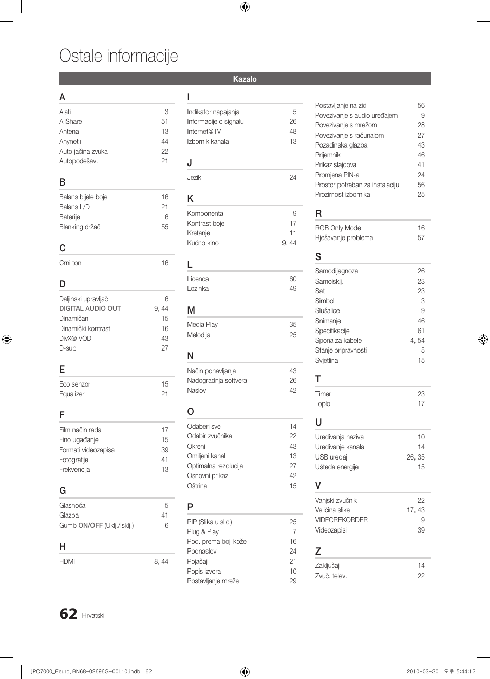 Ostale informacije | Samsung PS50C7000YW User Manual | Page 372 / 621