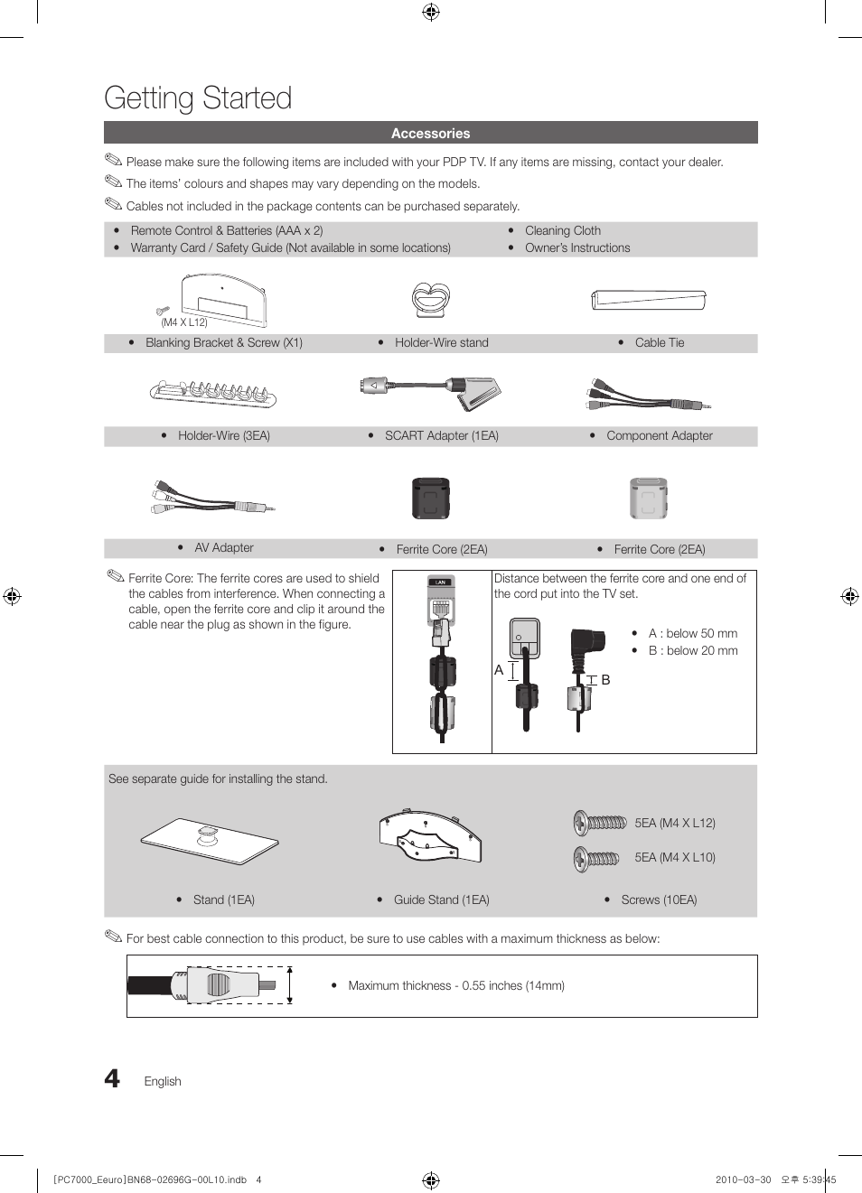 Getting started | Samsung PS50C7000YW User Manual | Page 4 / 621