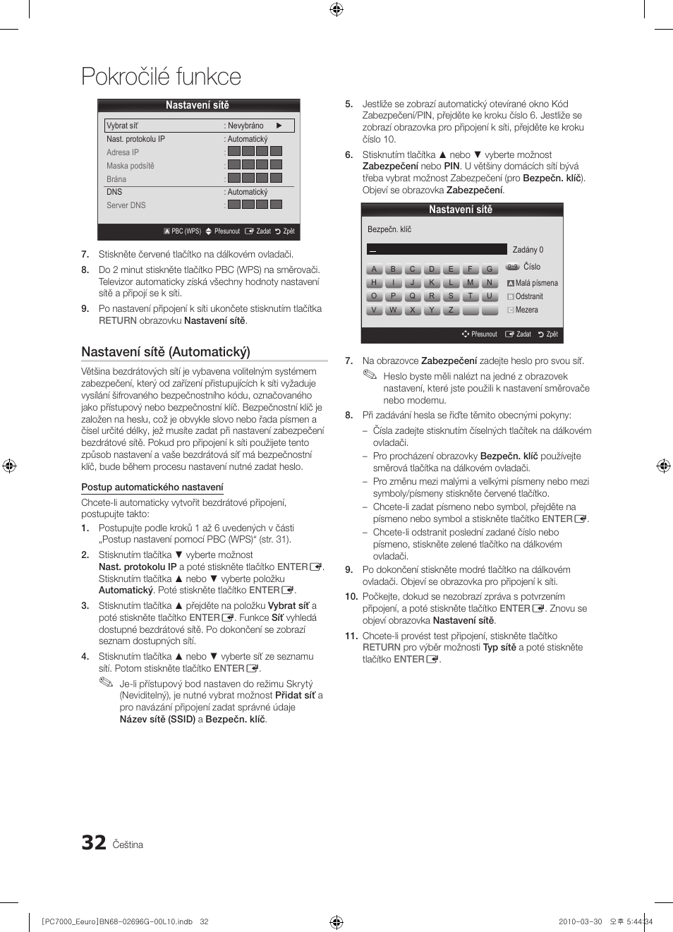 Pokročilé funkce, Nastavení sítě (automatický) | Samsung PS50C7000YW User Manual | Page 404 / 621