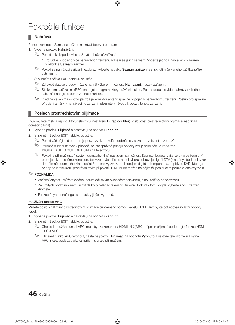 Pokročilé funkce | Samsung PS50C7000YW User Manual | Page 418 / 621