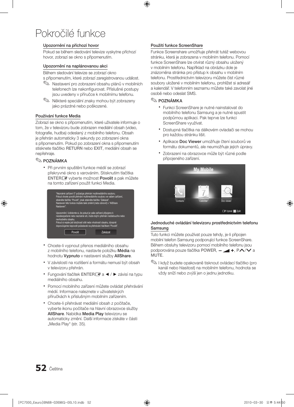 Pokročilé funkce | Samsung PS50C7000YW User Manual | Page 424 / 621