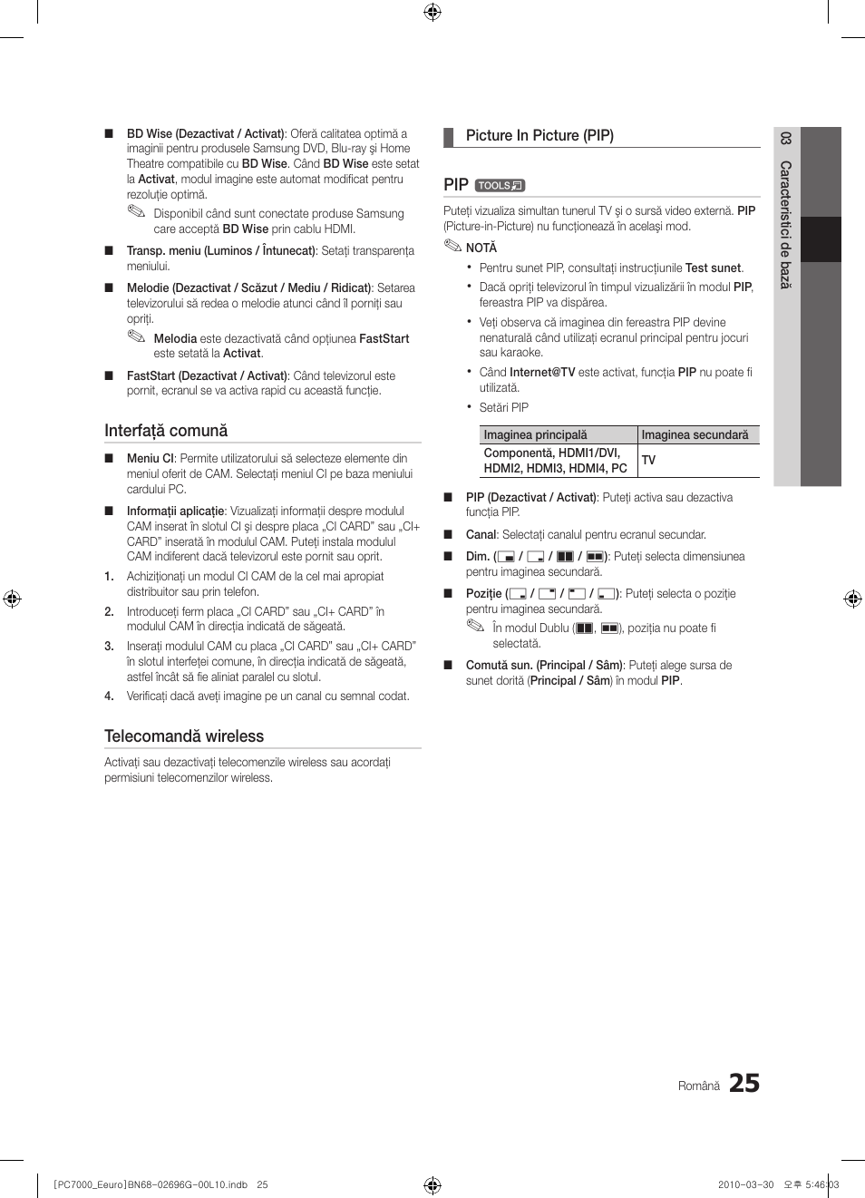 Interfaţă comună, Telecomandă wireless | Samsung PS50C7000YW User Manual | Page 521 / 621
