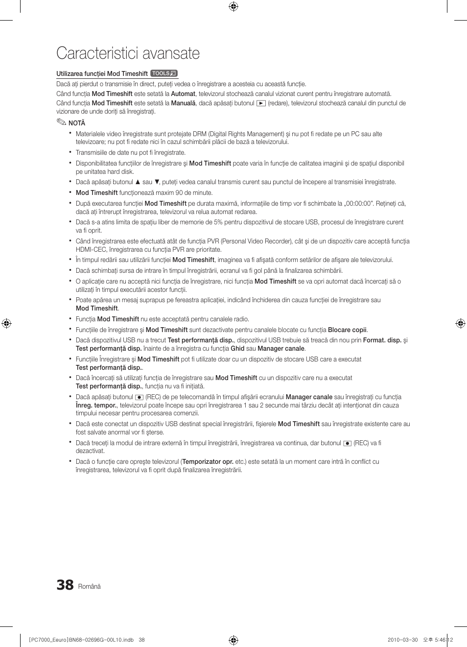 Caracteristici avansate | Samsung PS50C7000YW User Manual | Page 534 / 621